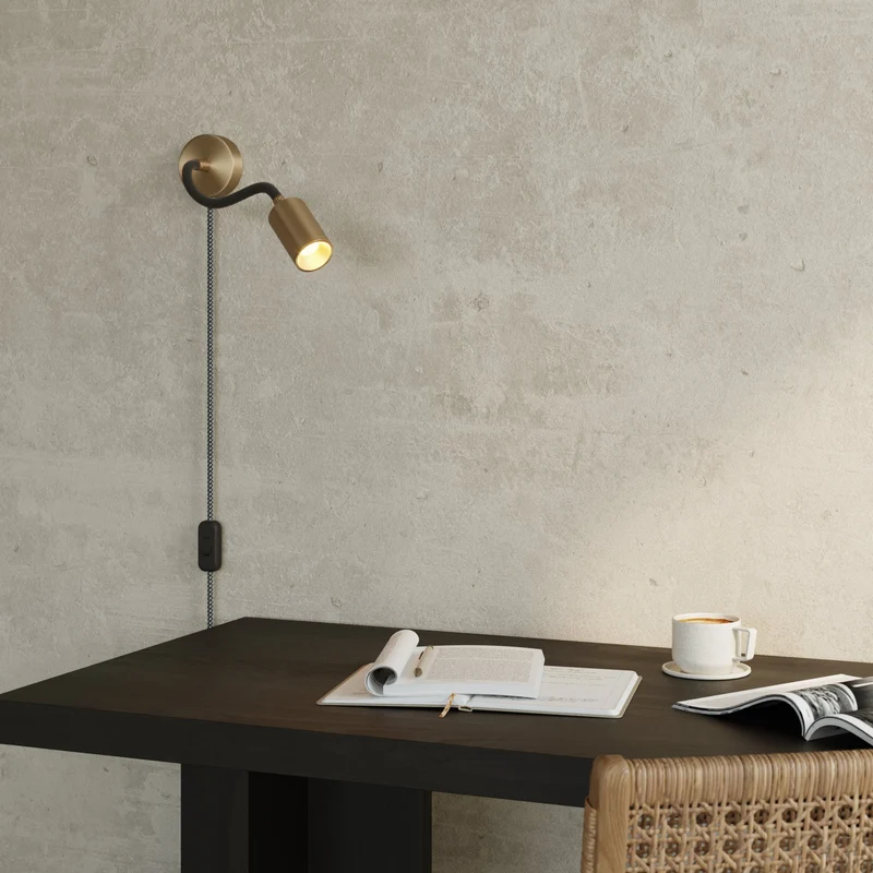 Lampe avec Fiche et bras articulé, Spot Spotlight GU10 Bispot - Bronze satiné / Noir