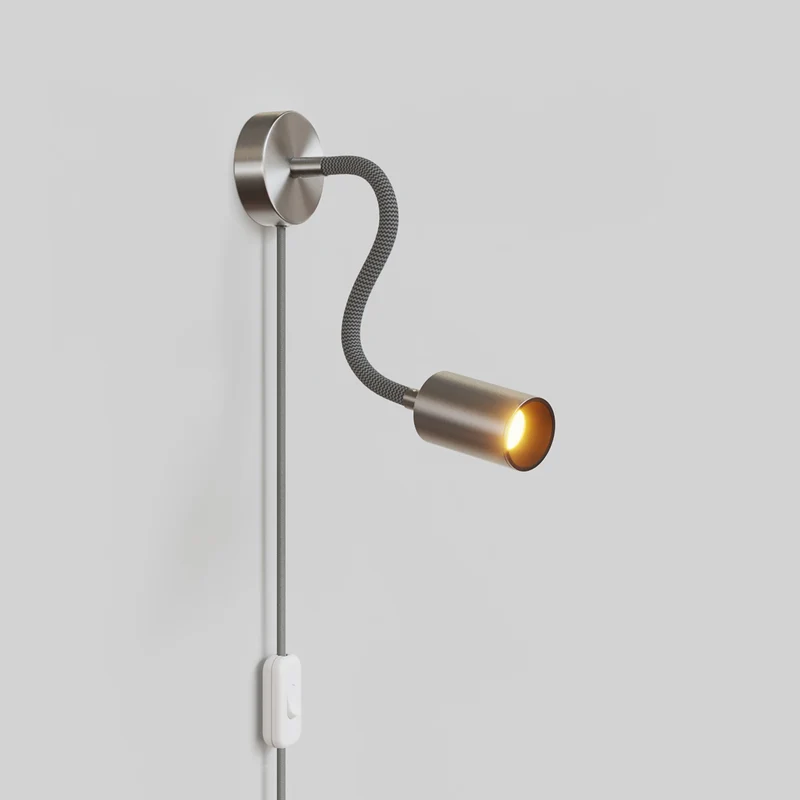 Lampe avec Fiche et bras articulé, Spot Spotlight GU10 Bispot - Titane satiné / Noir