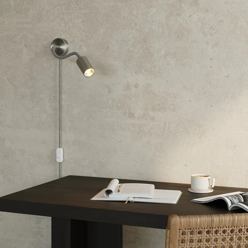 Lampe avec Fiche et bras articulé, Spot Spotlight GU10 Bispot - Titane satiné / Noir