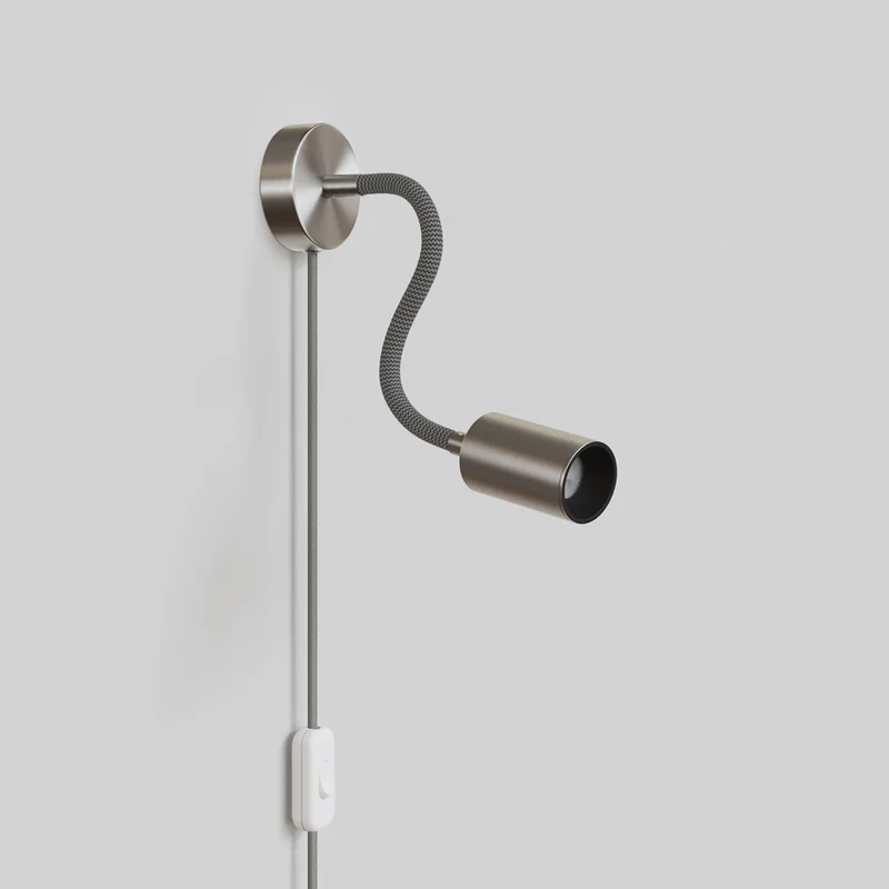 Lampe avec Fiche et bras articulé, Spot Spotlight GU10 Bispot - Titane satiné / Noir