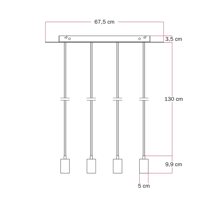 Lampe à suspension avec 4 Spots GU10 Bispot - Noir