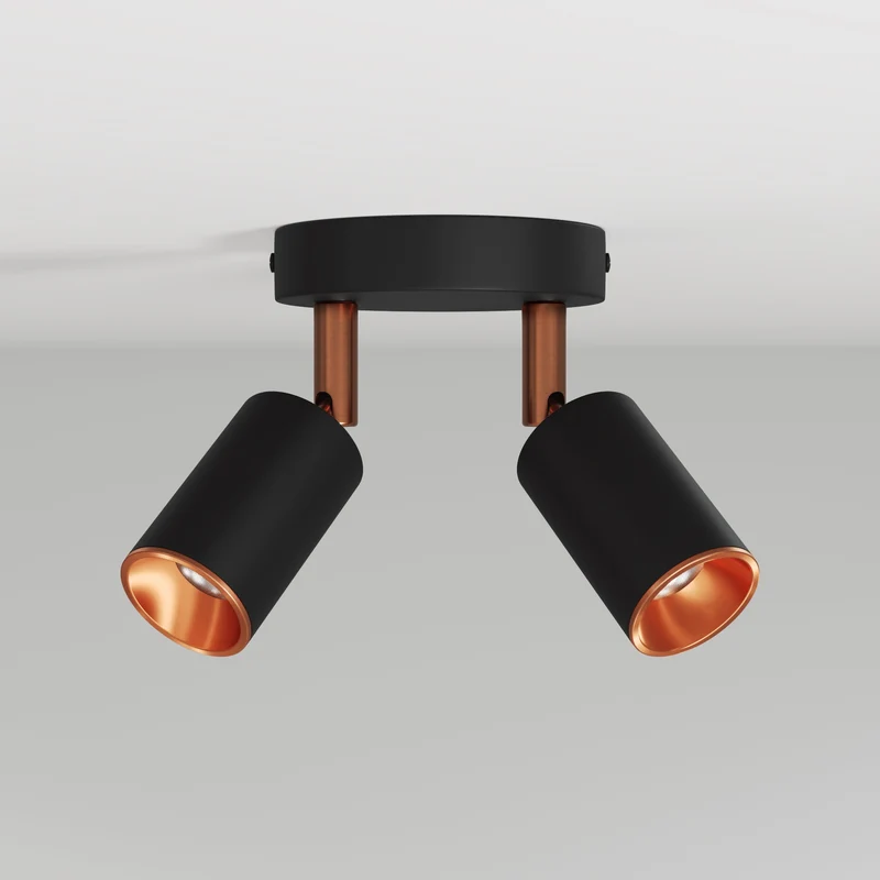 Applique ou plafonnier avec 2 Spots GU10 Bispot orientables - Noir / Cuivre satiné
