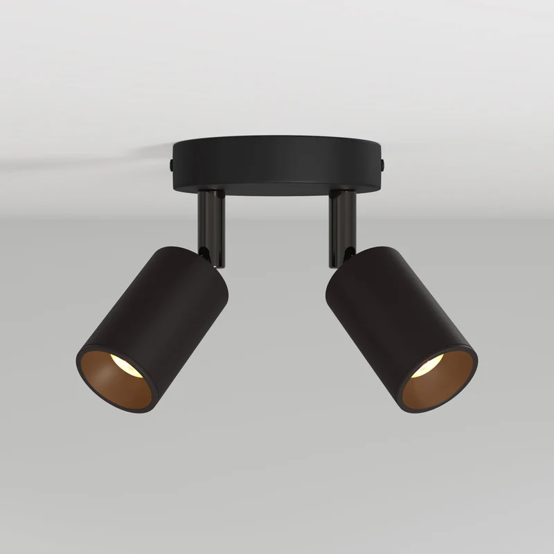 Lampe murale ou de plafond avec 2 Spots GU10 Bispot orientables - Noir