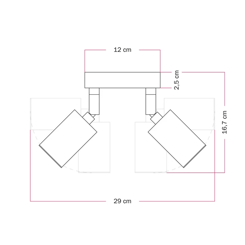 Lampe murale ou de plafond avec 2 Spots GU10 Bispot orientables - Noir