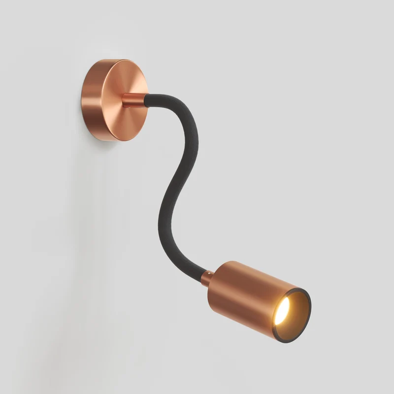 Applique ou plafonnier avec Spot GU10 Bispot et bras orientable Flex 30 cm - Cuivre satiné / Noir