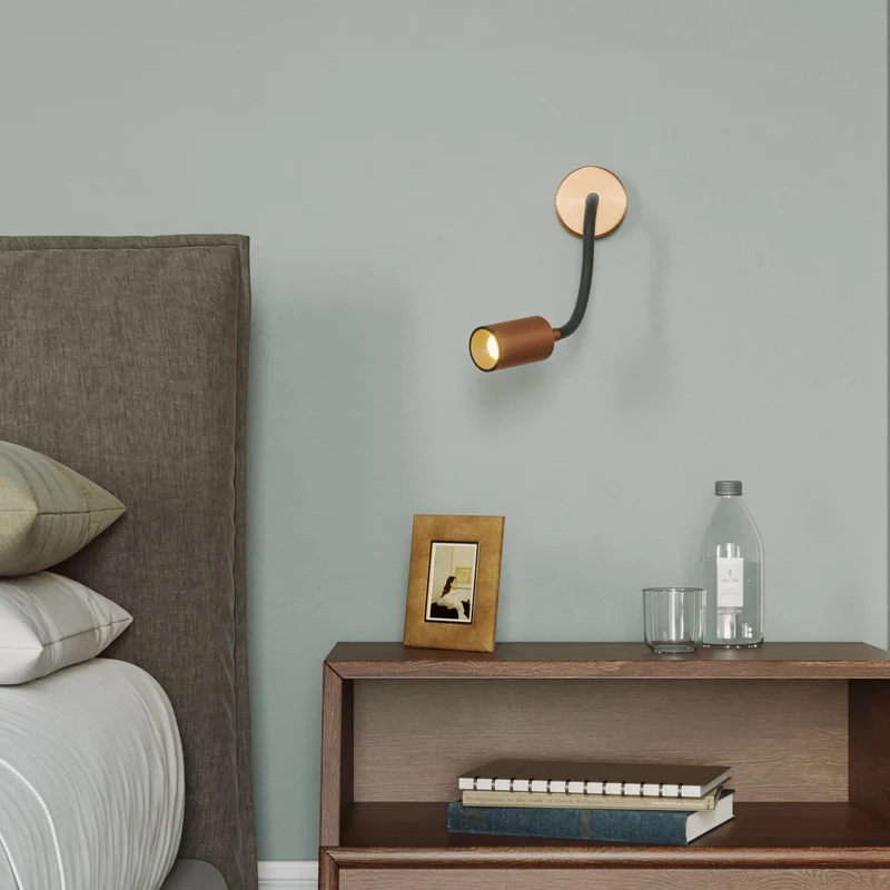 Applique ou plafonnier avec Spot GU10 Bispot et bras orientable Flex 30 cm - Cuivre satiné / Noir