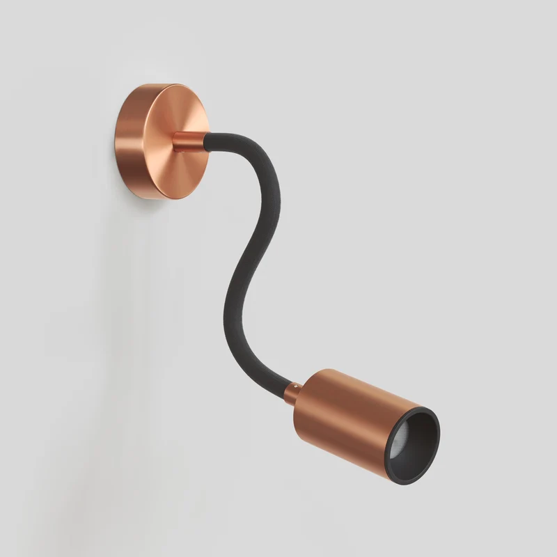 Applique ou plafonnier avec Spot GU10 Bispot et bras orientable Flex 30 cm - Cuivre satiné / Noir