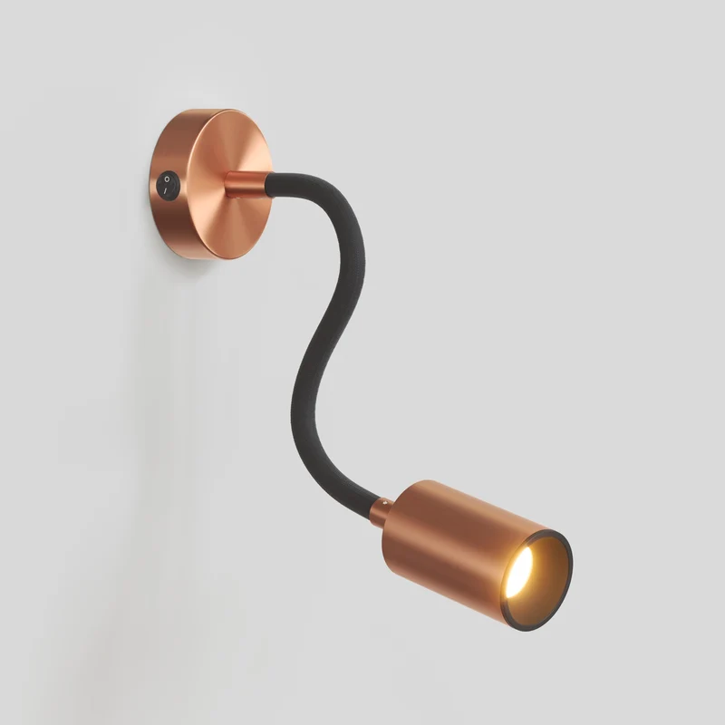 Applique ou plafonnier avec Spot GU10 Bispot et bras orientable Flex 30 cm - Cuivre satiné / Noir