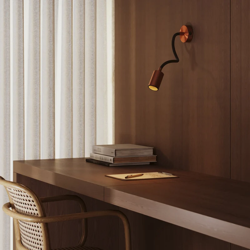Applique ou plafonnier avec Spot GU10 Bispot et bras orientable Flex 30 cm - Cuivre satiné / Noir
