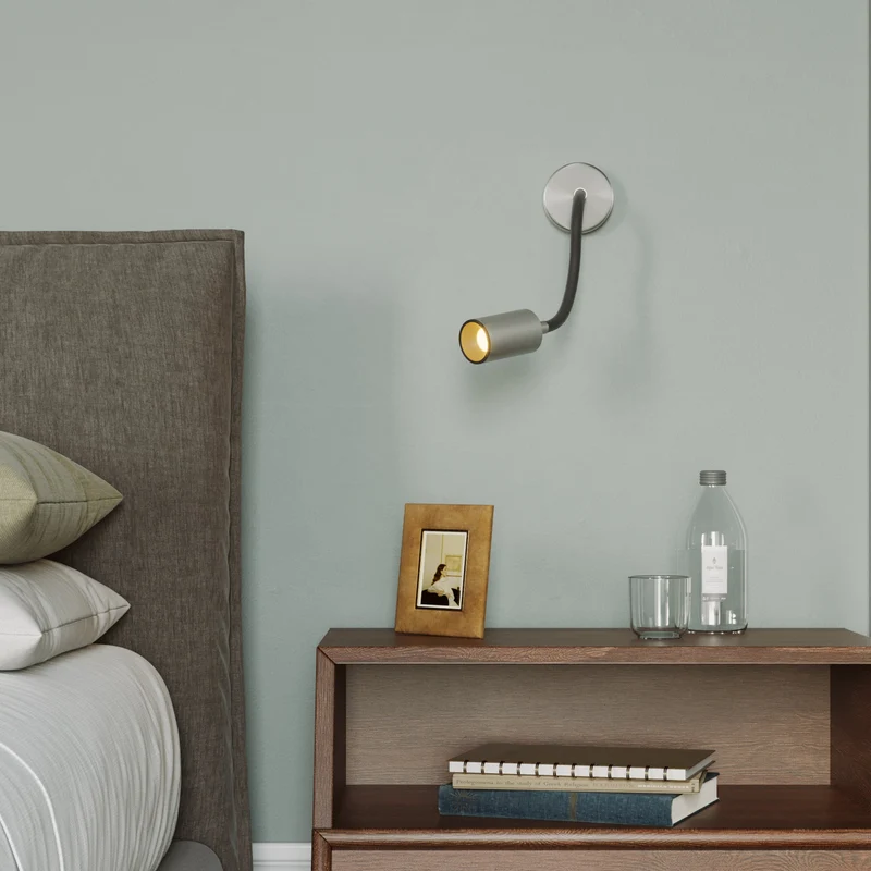 Applique ou plafonnier avec Spot GU10 Bispot et bras orientable Flex 30 cm - Titane satiné / Noir