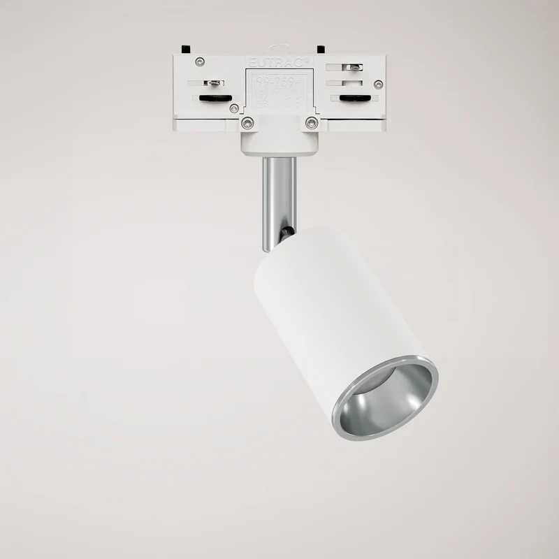 Spot orientable Bispot pour système sur rail - Blanc mat / Chrome