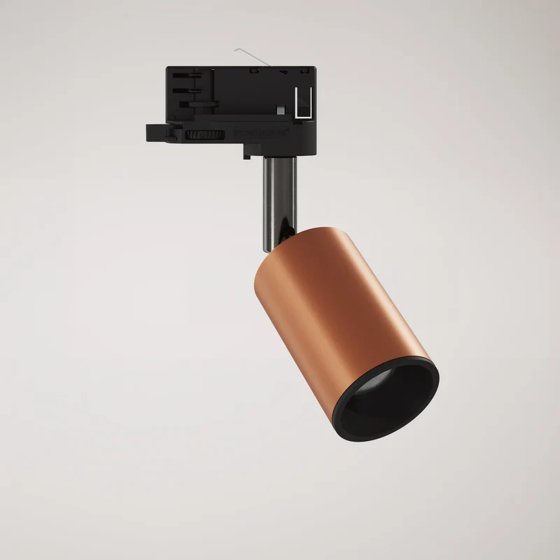 Spot orientable Bispot pour système sur rail - Cuivre satiné / Noir