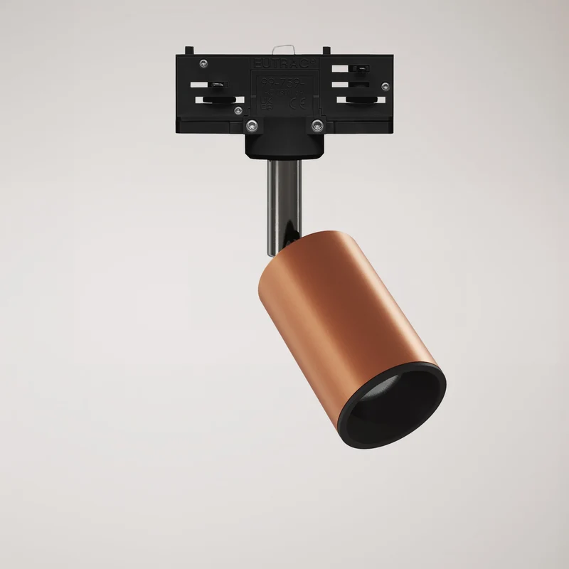 Spot orientable Bispot pour système sur rail - Cuivre satiné / Noir