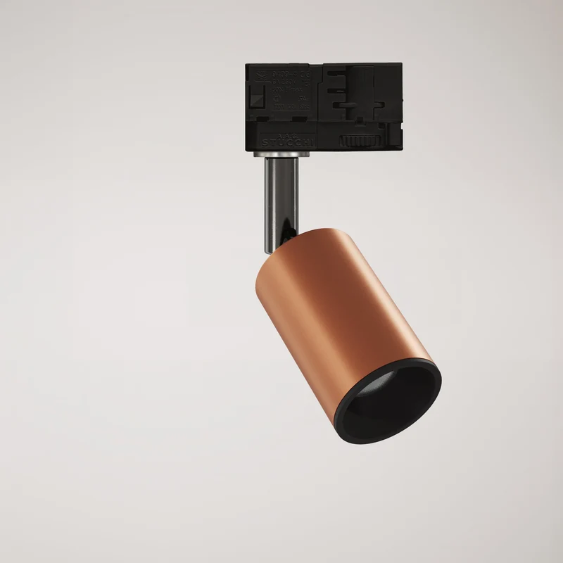 Spot orientable Bispot pour système sur rail - Cuivre satiné / Noir