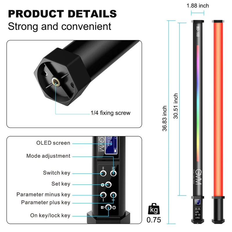 GVM-BD-100D RGB & Bi-Color Wand Light 2 Light Kit