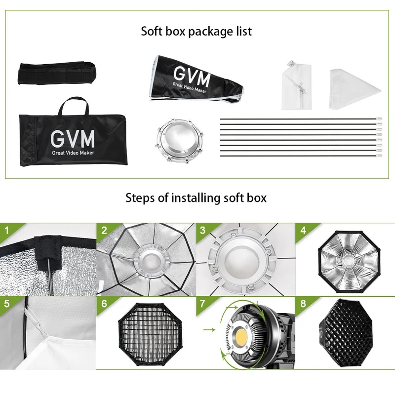 （Open Box）GVM 80W LED Spotlight Daylight Kit with Softbox