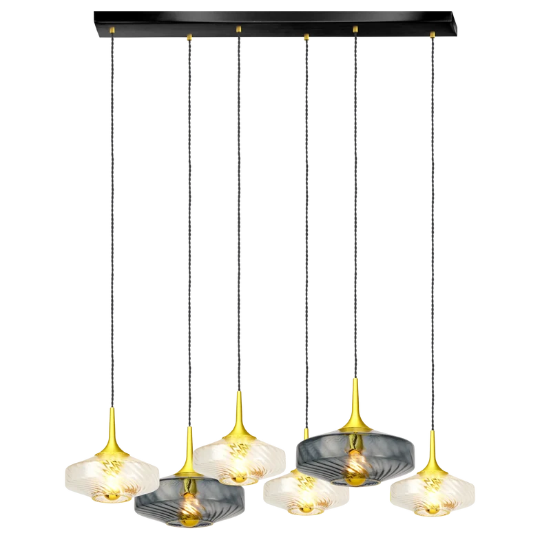 Rosace Roxanne 06 – Suspension architecturale 6 lumières en verre soufflé, style contemporain