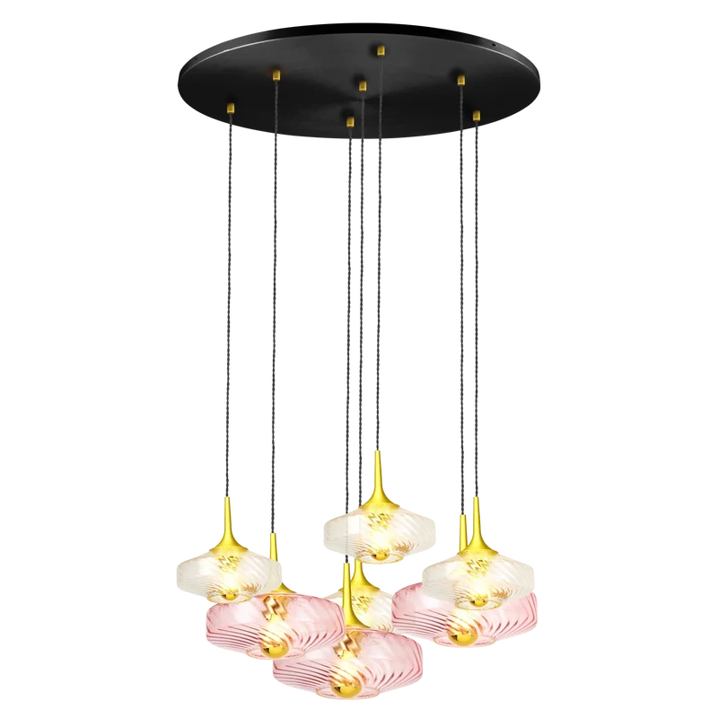 Rosace Roxanne 07 – Suspension architecturale 7 lumières en verre soufflé, style contemporain