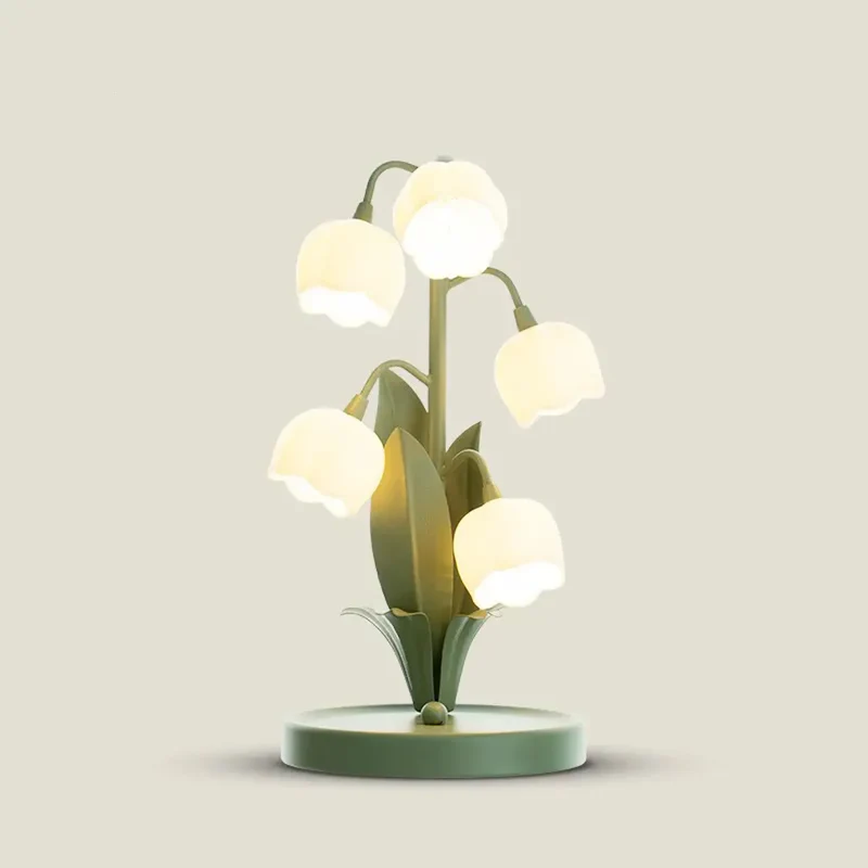 Lily of the Valley LED Table Lamp - Five Flower Shades, 3-Color, US Plug