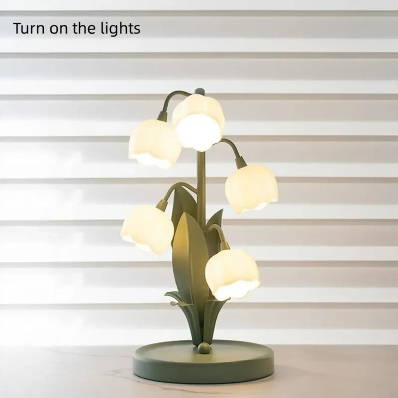 Lily of the Valley LED Table Lamp - Five Flower Shades, 3-Color, US Plug