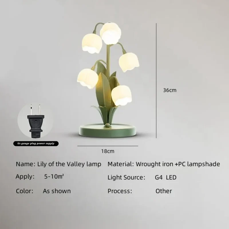 Lily of the Valley LED Table Lamp - Five Flower Shades, 3-Color, US Plug
