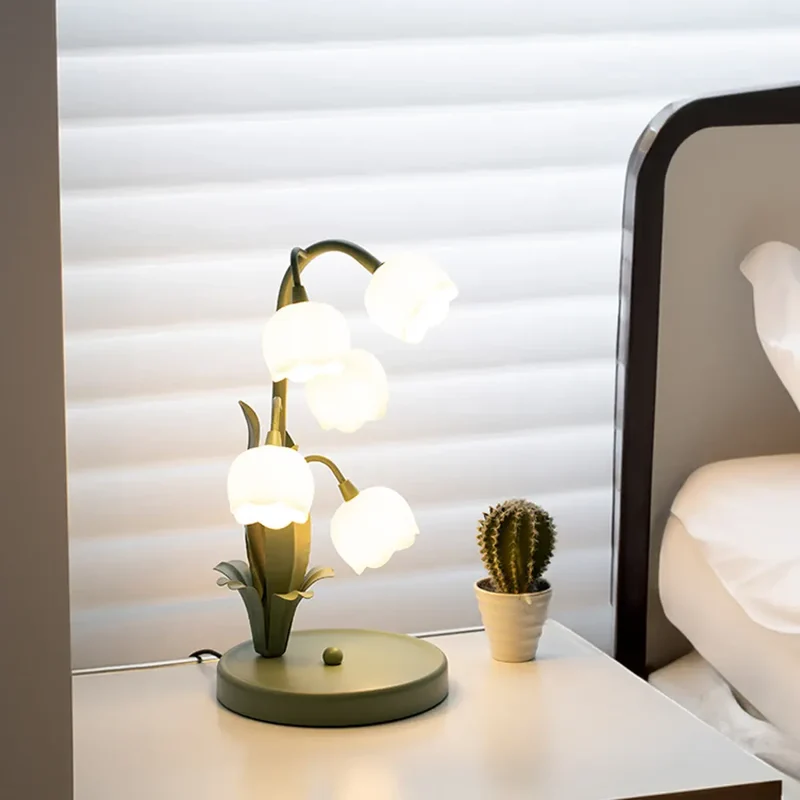 Lily of the Valley LED Table Lamp - Five Flower Shades, 3-Color, US Plug