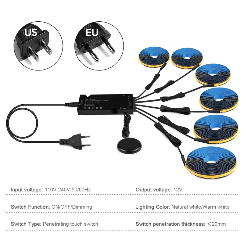 Behind-Panel Sensor COB LED Strip Light Kit - Dimmable, Black PCB