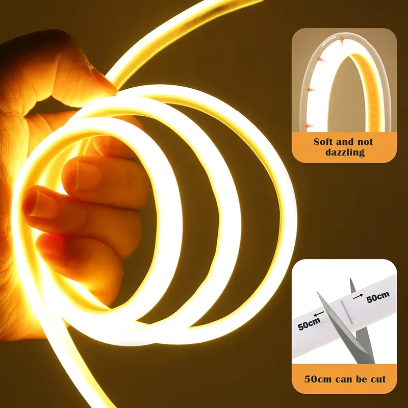 High-Density COB Neon Strip Light - 220–240V EU Plug, IP67, 288 LEDs/m