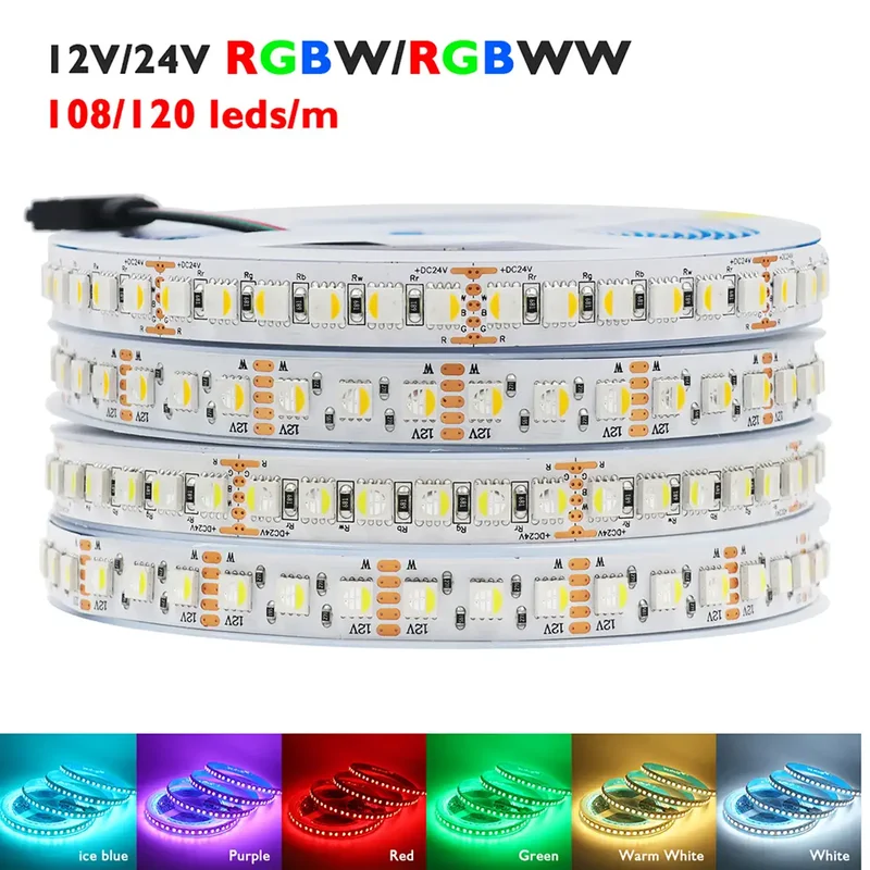 RGBW/RGBWW LED Strip Light - 5m, 12V/24V, Up to 120 LEDs/m