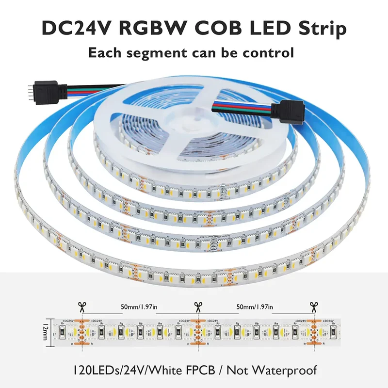 RGBW/RGBWW LED Strip Light - 5m, 12V/24V, Up to 120 LEDs/m