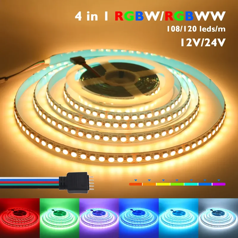 RGBW/RGBWW LED Strip Light - 5m, 12V/24V, Up to 120 LEDs/m