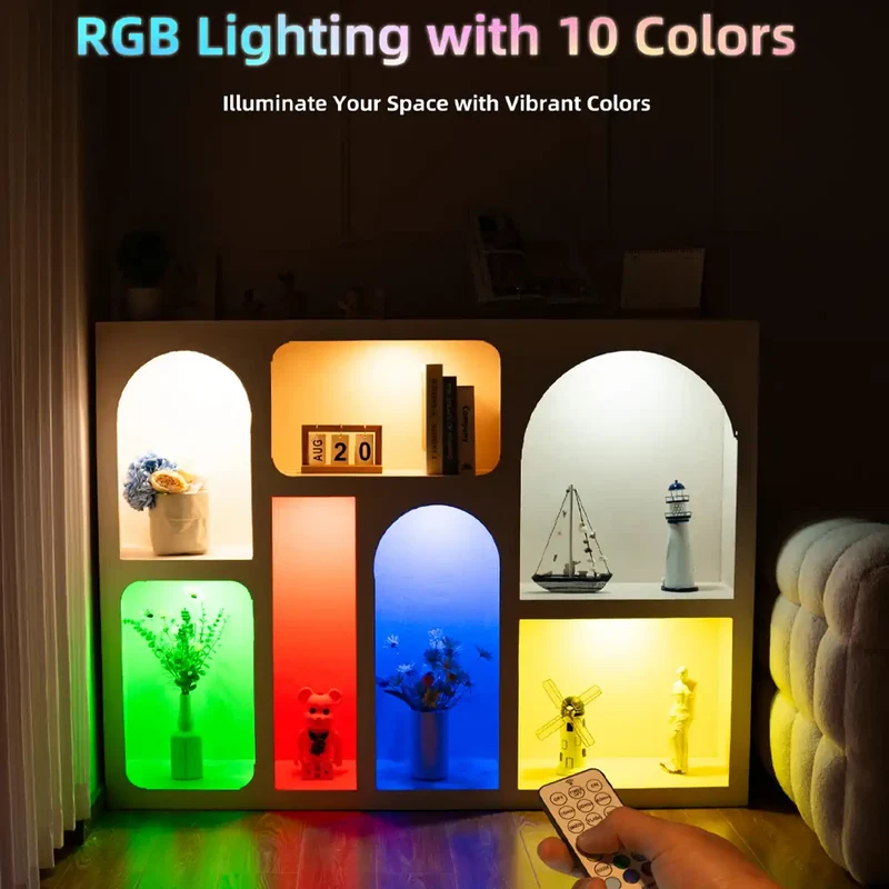 RGB + CCT Rechargeable Under Cabinet LED Puck Lights - Black, Remote Control, USB-C