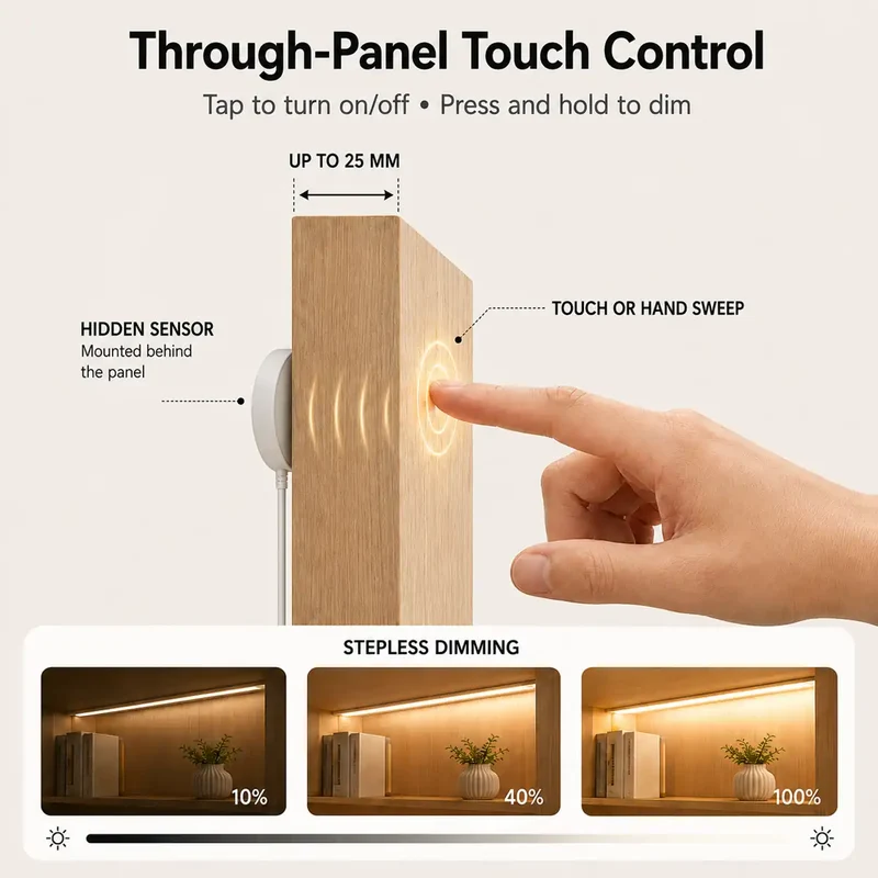 Under Cabinet COB LED Strip Light Kit - Hidden Touch Sensor, US & EU Plug Options