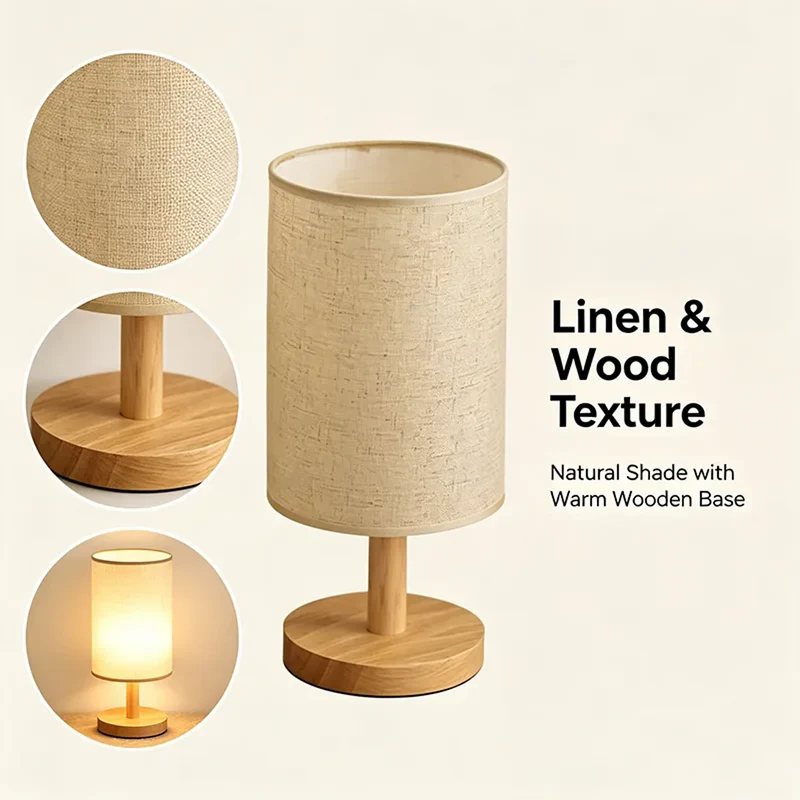 Chinese Style Dimmable LED Table Lamp - USB Plug, Fabric Shade, Bamboo Wood Base