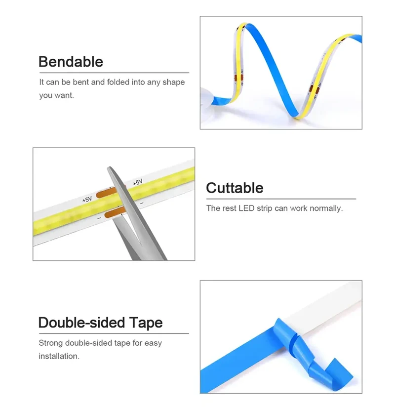 Tuya Zigbee 3.0 COB LED Strip Light - 5V USB, Dimmable 320 LEDs/m, Works with Alexa Google
