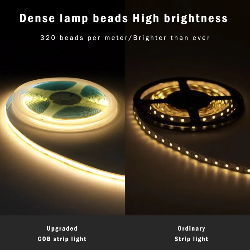 Motion Sensor COB LED Strip Light for Cabinets & Closets - Battery-Powered, 320 LEDs/m