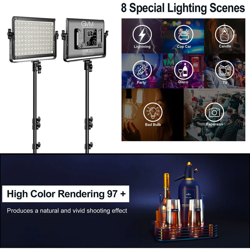 GVM-1000D 45W Bi-Color & RGB Video Light(3-Light Kit)