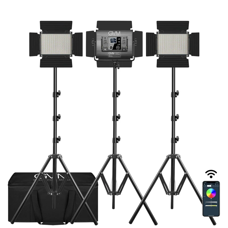 GVM RGB LED Video Light with Lighting Kits, 880RS 60W Led Panel Light with Bluetooth Control, 3 Packs Photography Lighting for YouTube Studio, Video Shooting, Gaming, Streaming, Conference