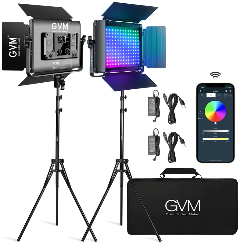 (Open Box)GVM 680RS RGB LED Video Light with Lighting Kits, 50W Led Panel Light with Bluetooth Control, 2 Packs Photography Lighting for YouTube Studio, Video Shooting, Gaming, Streaming, Conference