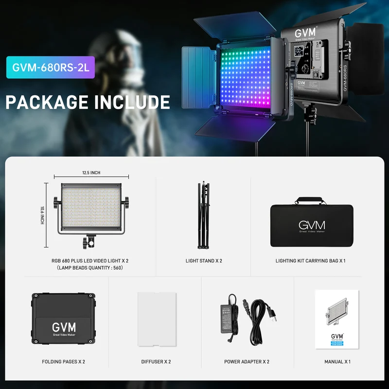 (Open Box)GVM 680RS RGB LED Video Light with Lighting Kits, 50W Led Panel Light with Bluetooth Control, 2 Packs Photography Lighting for YouTube Studio, Video Shooting, Gaming, Streaming, Conference