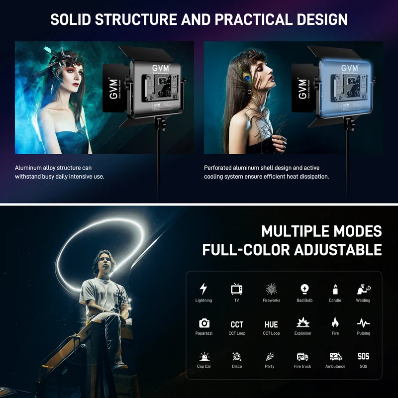 (Open Box)GVM 680RS RGB LED Video Light with Lighting Kits, 50W Led Panel Light with Bluetooth Control, 2 Packs Photography Lighting for YouTube Studio, Video Shooting, Gaming, Streaming, Conference