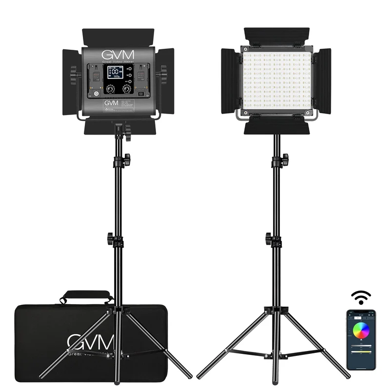 （Open Box）GVM-800D-II 40W Bi-color and RGB Video Panel Light(2-Light Kit)