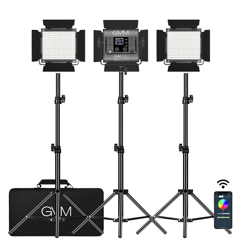 GVM-800D-II 40W Bi-color and RGB Video Panel Light(3-Light Kit)