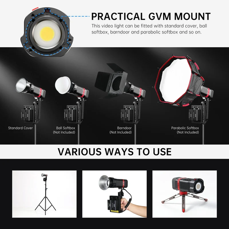GVM PL60C External 60W RGB Flashlight with Battery