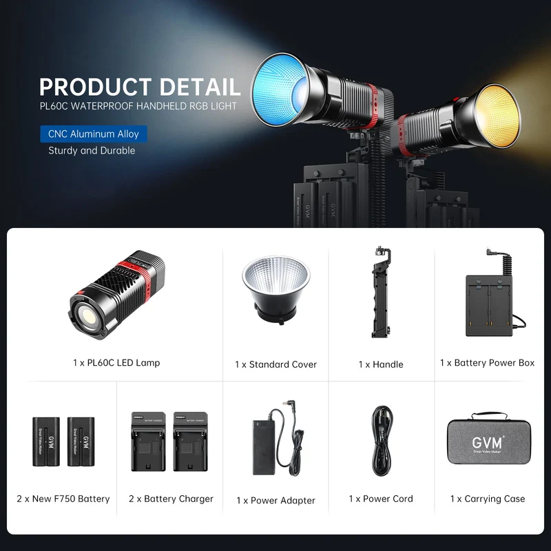 GVM PL60C External 60W RGB Flashlight with Battery
