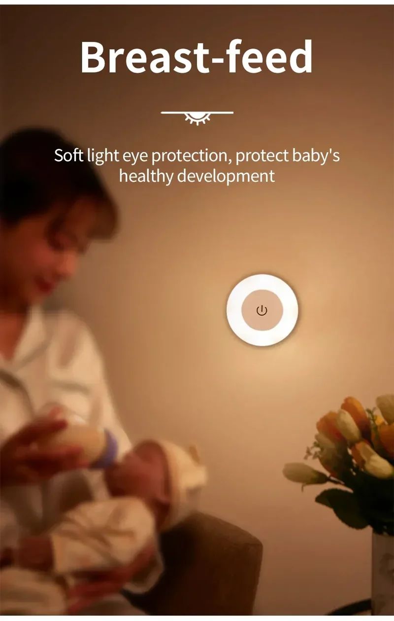 Touch-Dimmable Rechargeable LED Puck Night Light - Magnetic Mount, USB Charging