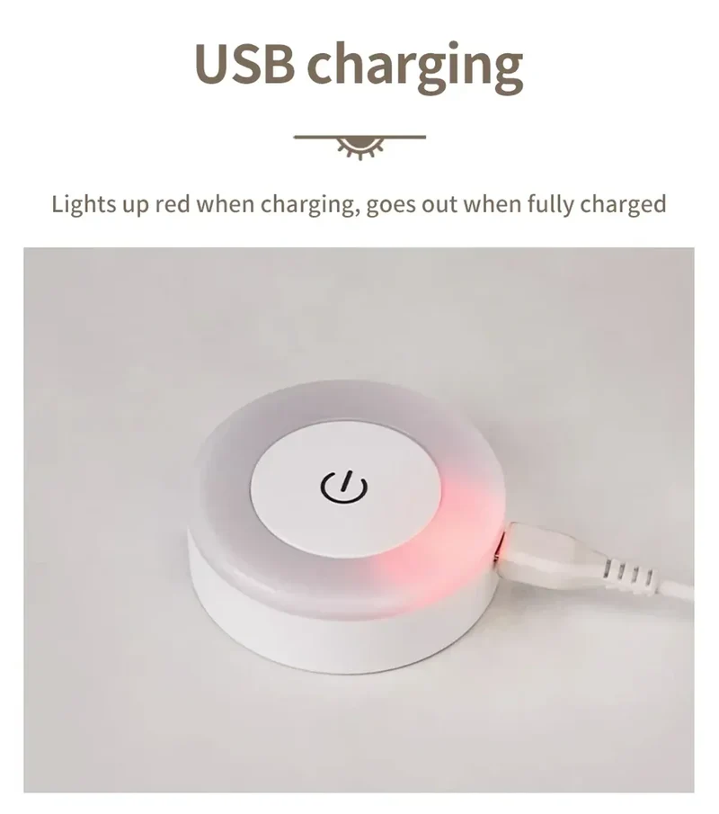 Touch-Dimmable Rechargeable LED Puck Night Light - Magnetic Mount, USB Charging