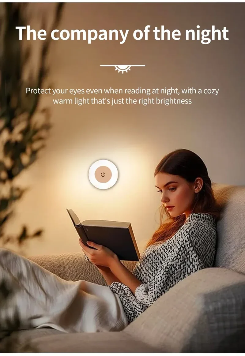 Touch-Dimmable Rechargeable LED Puck Night Light - Magnetic Mount, USB Charging