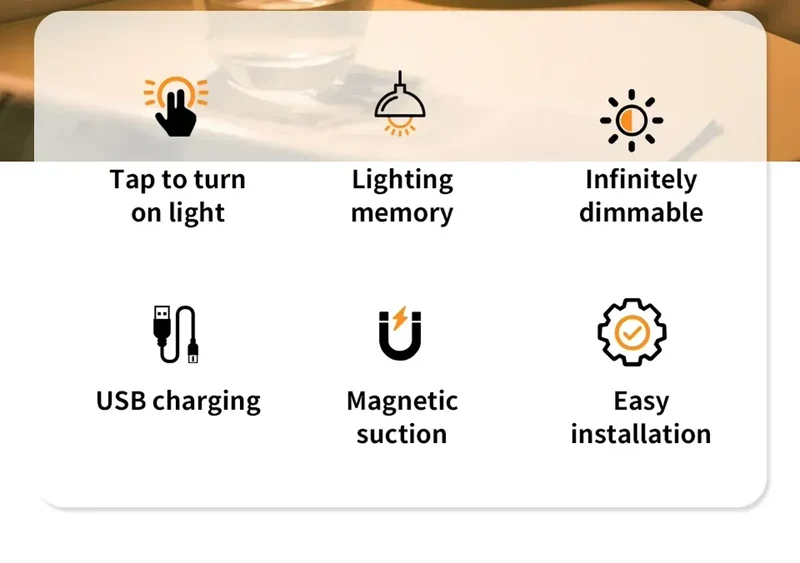 Touch-Dimmable Rechargeable LED Puck Night Light - Magnetic Mount, USB Charging