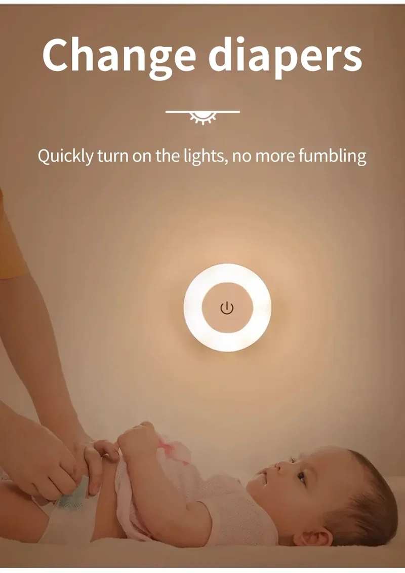 Touch-Dimmable Rechargeable LED Puck Night Light - Magnetic Mount, USB Charging